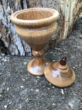Oak Wood Stemmed Trinket/Jewelry Box with Black Walnut Finial on Lid