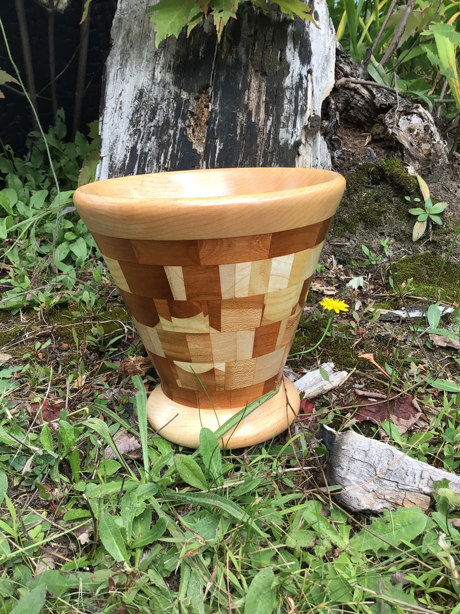 Hand-turned Oak hot Vase with vial insert