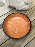 Solid Cherry Wood Fruit Bowl with Burned Edge Hand Turned