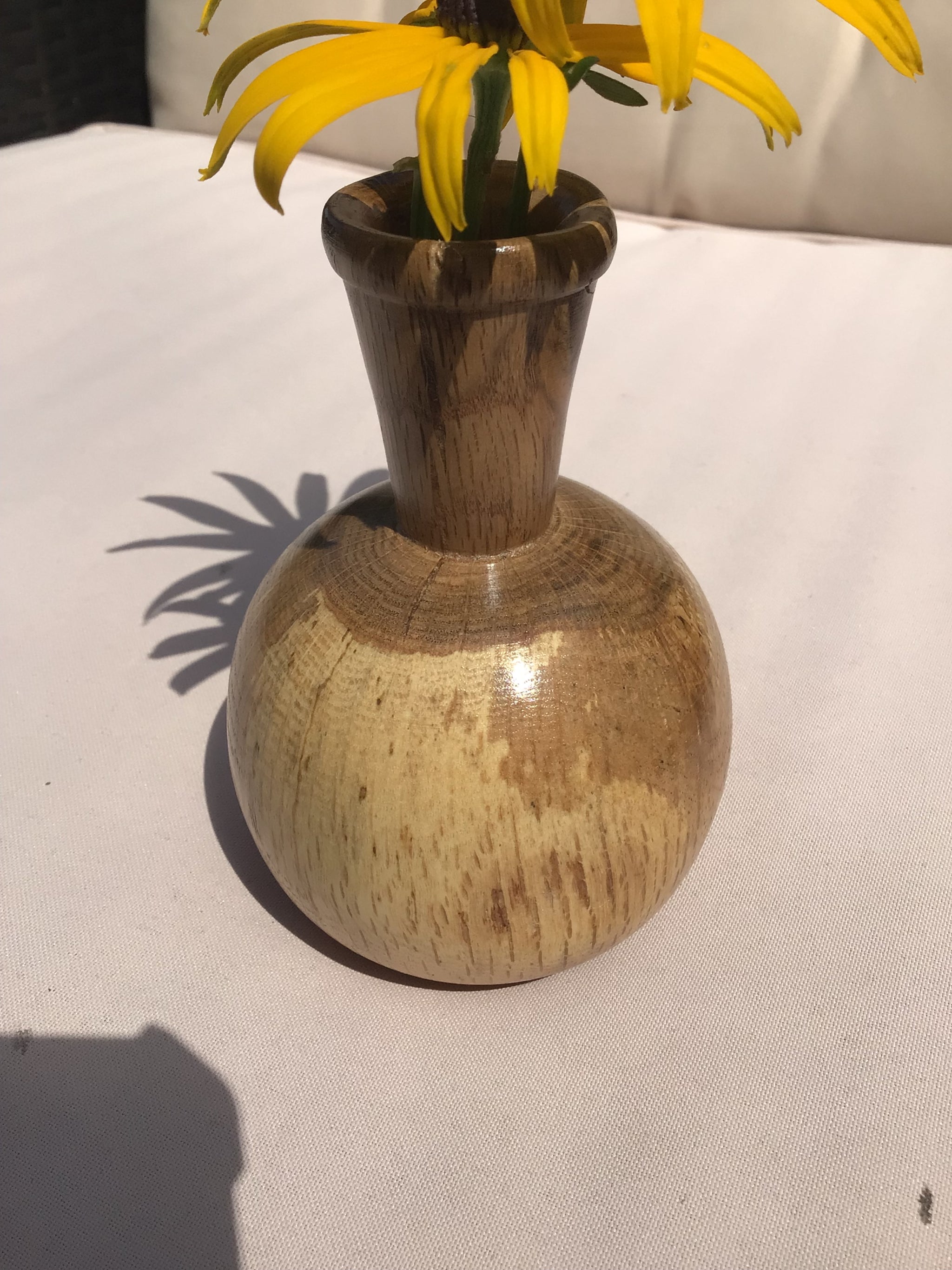 Hand-turned Oak hot Vase with vial insert