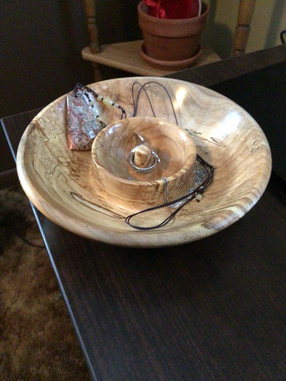 Spalted Maple Wood Hand Turned Jewelry Bowl